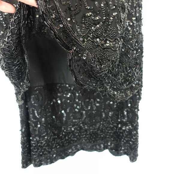BRILLIANTE x J.A. Women's Black Mini Dress MEDIUM Sequin Beaded Silk Evening‎ - Picture 5 of 11